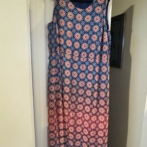 Vince Camuto Navy and Coral Floral Tile Maxi Dress